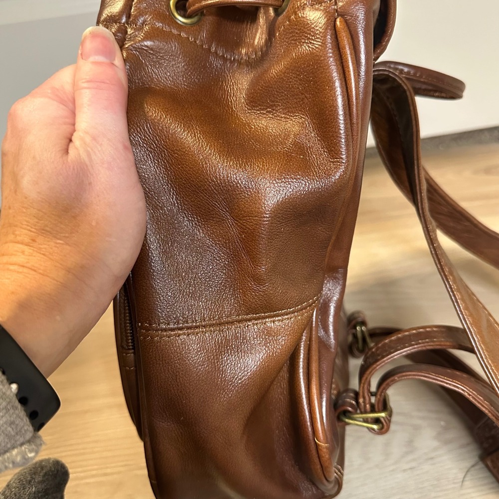 AmeriLeather Brown Leather Drawstring mini Backpack‎ Casual Travel Bag - Picture 12 of 12